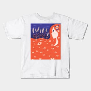 Redhead Girl with Wheat Coming out of Her Hair - Demeter, Greek Goddess Kids T-Shirt